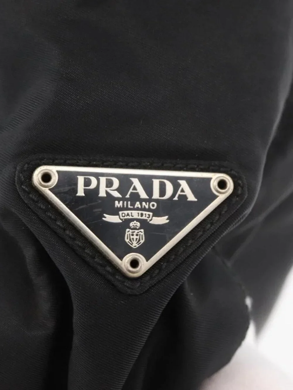 PRADA Tote Bag Nylon Black Silver Auth 176592